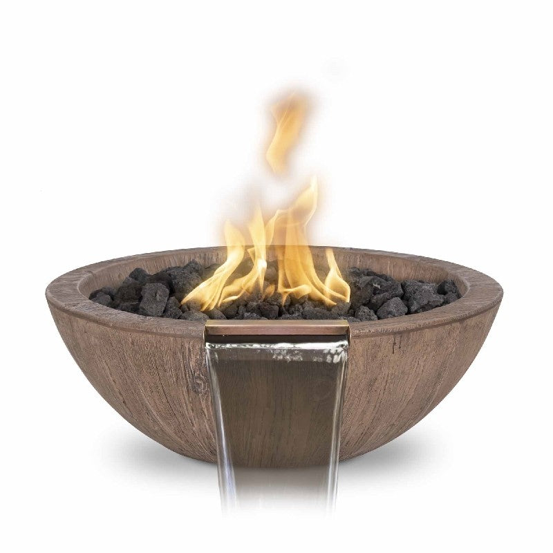 The Outdoor Plus Sedona Wood Grain Concrete Fire & Water Bowl + Free Cover