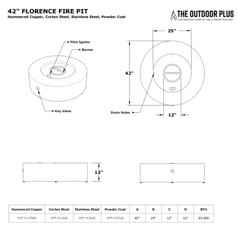 The Outdoor Plus Florence Metal Fire Pit 42" - Free Cover ✓ [The Outdoor Plus]