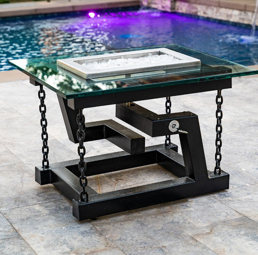 The Outdoor Plus Newton Powde Coated Fire Pit / Chain Support + Free Cover