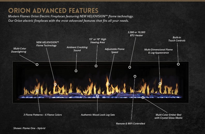 Modern Flames Orion 60" Slim Heliovision Fireplace (6" Deep - 15" Viewing)