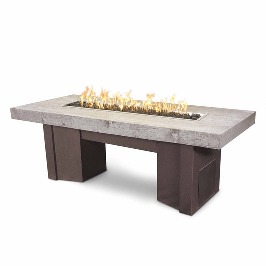 The Outdoor Plus Alameda Wood Grain Concrete and Steel Fire Table + Free Cover