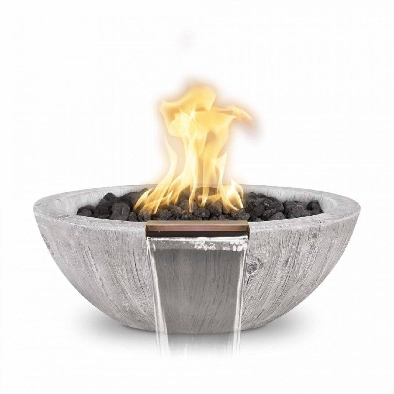 The Outdoor Plus Sedona Wood Grain Concrete Fire & Water Bowl + Free Cover