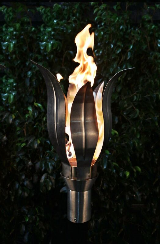 The Outdoor Plus Flower Fire Torch / Stainless Steel + Free Cover - The Fire Pit Collection