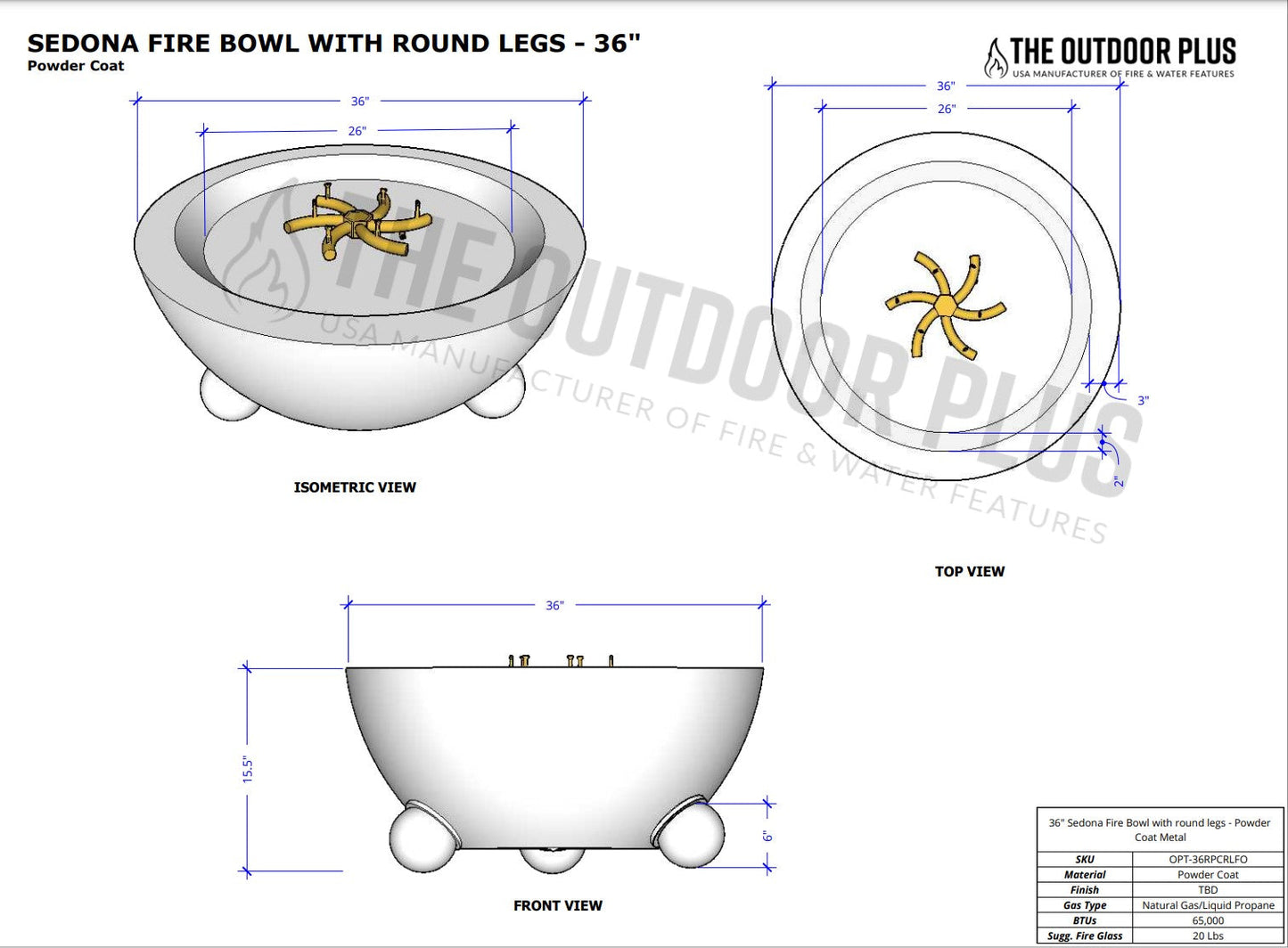 The Outdoor Plus Sedona Fire Bowl with Round Legs